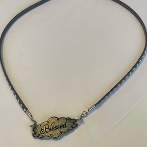 Bronze necklace Blessed leather studded chain